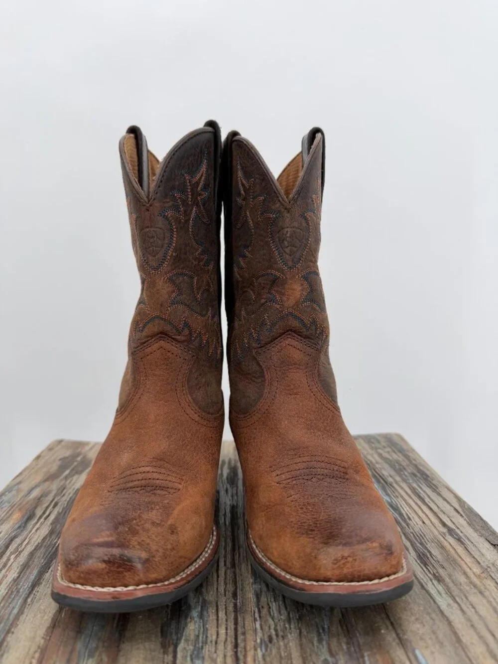 Ariat Youth Size 4 4LR Brown Leather Square Toe Western Cowboy Boots